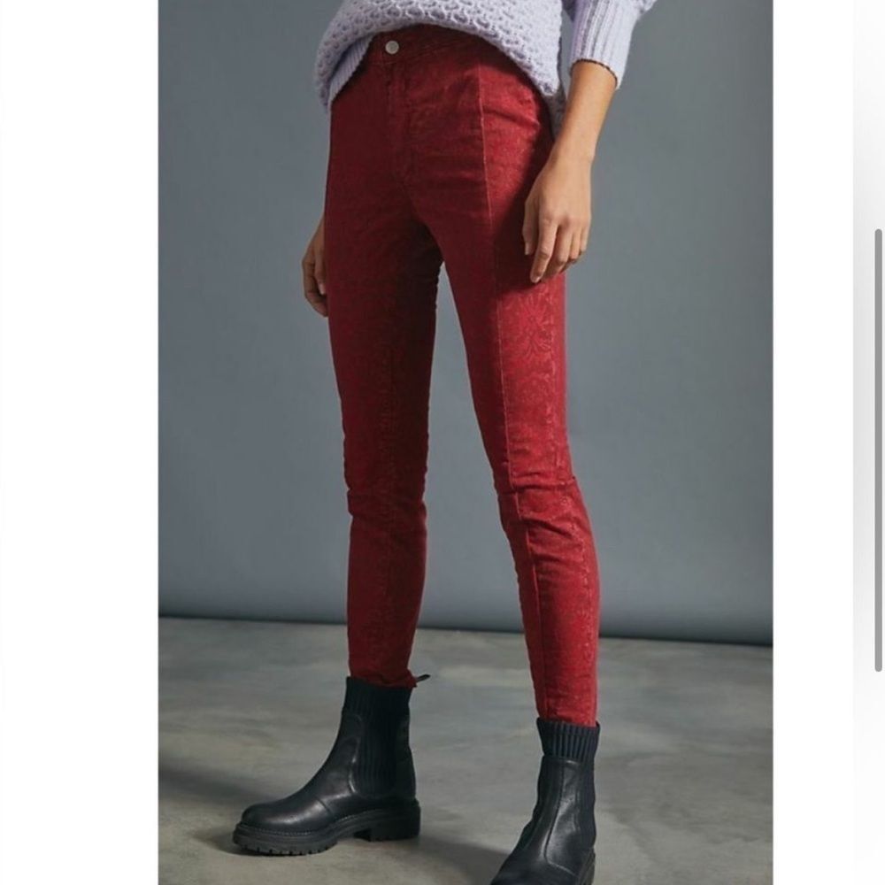 NWT Pilcro for Anthropologie Raspberry Flocked High Rise Denim Leggings Size 26